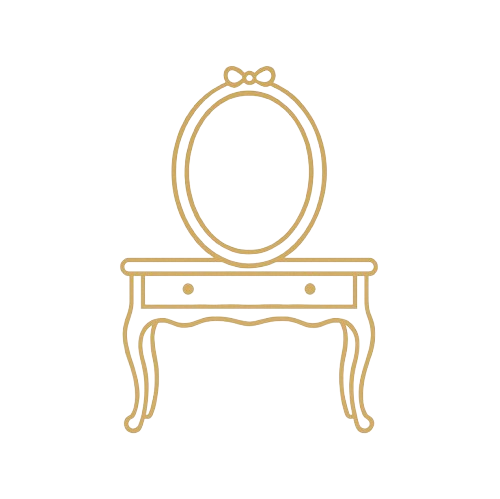 makeup table and vanity logo